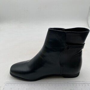 Womens Flat Ankle Boots Low Heel Booties Chunky Stacked Pointed Toe Buckle Black